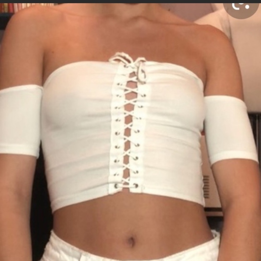 Pink lace up off the shoulder top medium LF NWT
